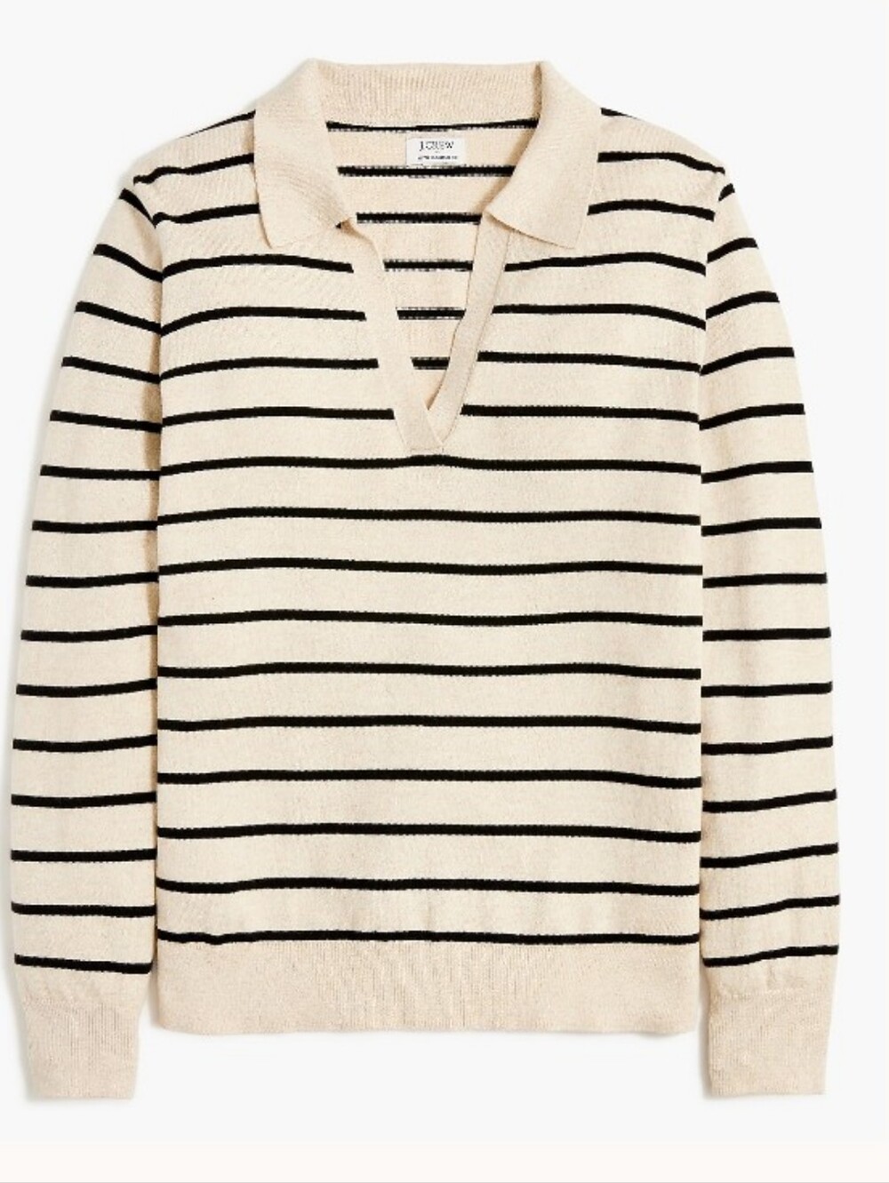 J. Crew Factory Striped V-Neck Polo Sweaters in Cream/Black Neutral Size Small